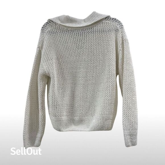 Joie Women's XS Ivory Sparkly Lace-Up V-Neck Pullover Sweater - Picture 6 of 7